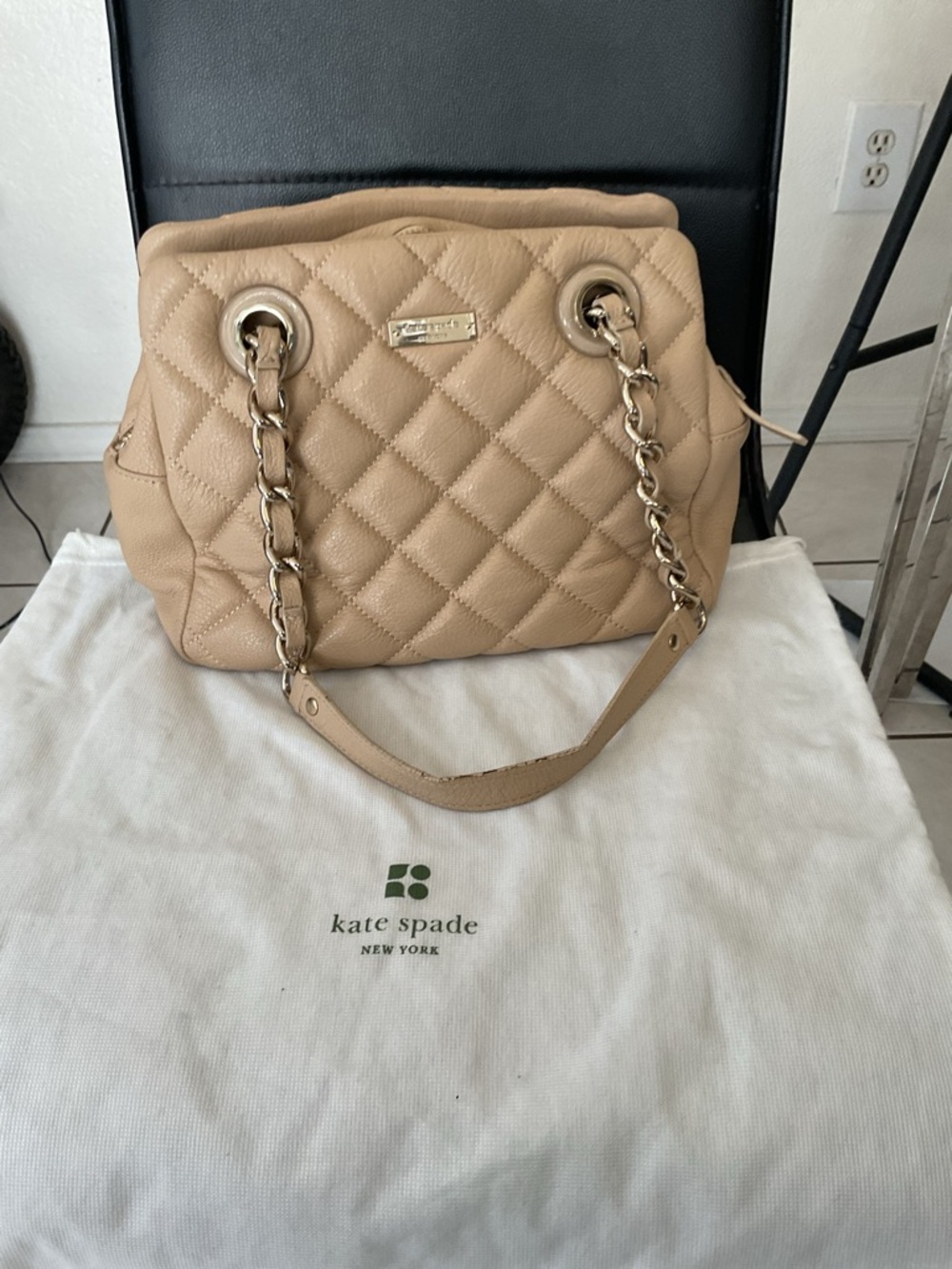 kate spade Quilted Beige Chain-Handle Shoulder Bag